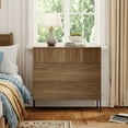 thumbnail image 1 of WAMPAT Commode Cannelée de 31,5 Pouces à 3 Tiroirs avec Poignées Cachées, Coffre Moderne en Bois pour Chambre et Salon, Brun, 1 of 8