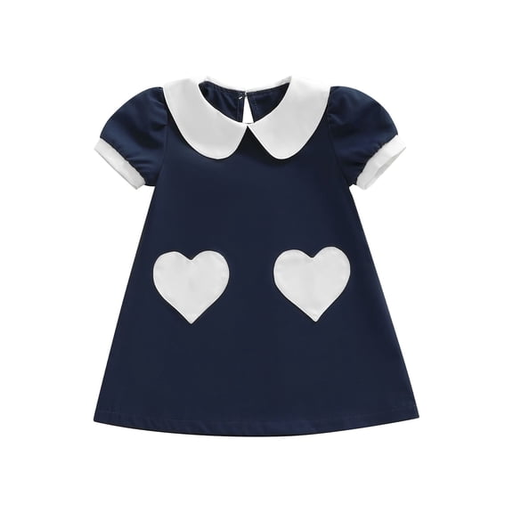 BemeyourBBs Kids Toddler Baby Girls Valentines Day Outfit Red Heart Spring Dress Short Sleeve Doll Collar Heart Print Princess Dress