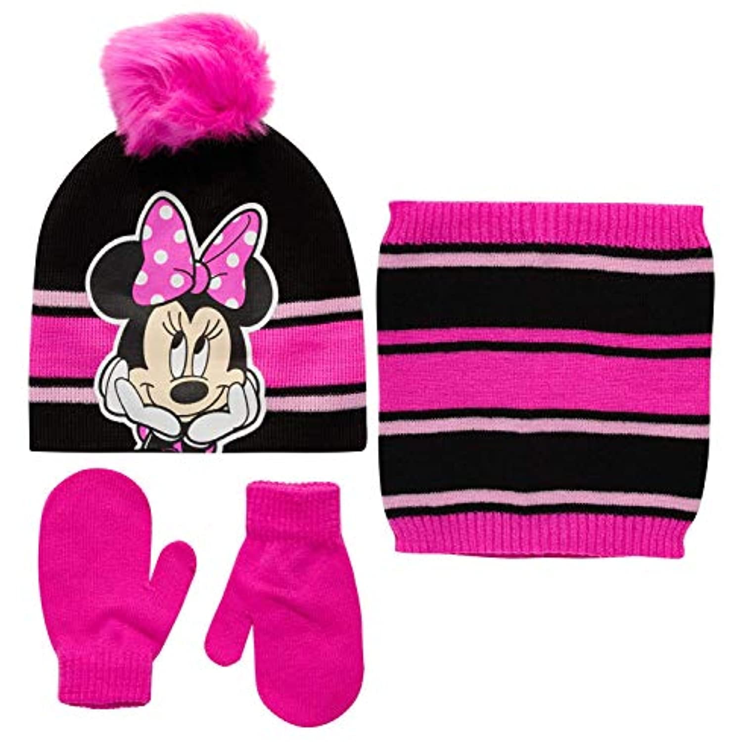 Official Girls Kids Disney Minnie Mouse Winter Hat And Scarf Sets 1-5 Years