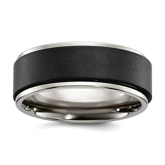 8mm Titanium Polished With Brushed Black Zirconium Rotating Ring Band Size 10.5 Ring for Women and Men