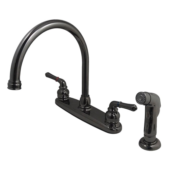 Kingston Brass NB790SP Water Onyx Two Handle Centerset Kitchen Faucet and Matching Side Sprayer, Black Nickel