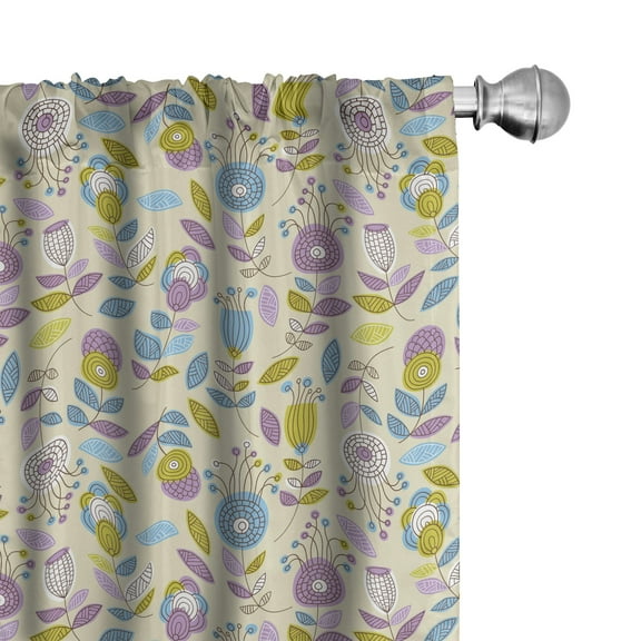Floral Curtains, Surreal Funny Flowers and Leaves Swirls Spirals Streaks, Window Treatments 2 Panel Set for Living Room Bedroom Decor, 56" x 63", Lilac Khaki, by Ambesonne