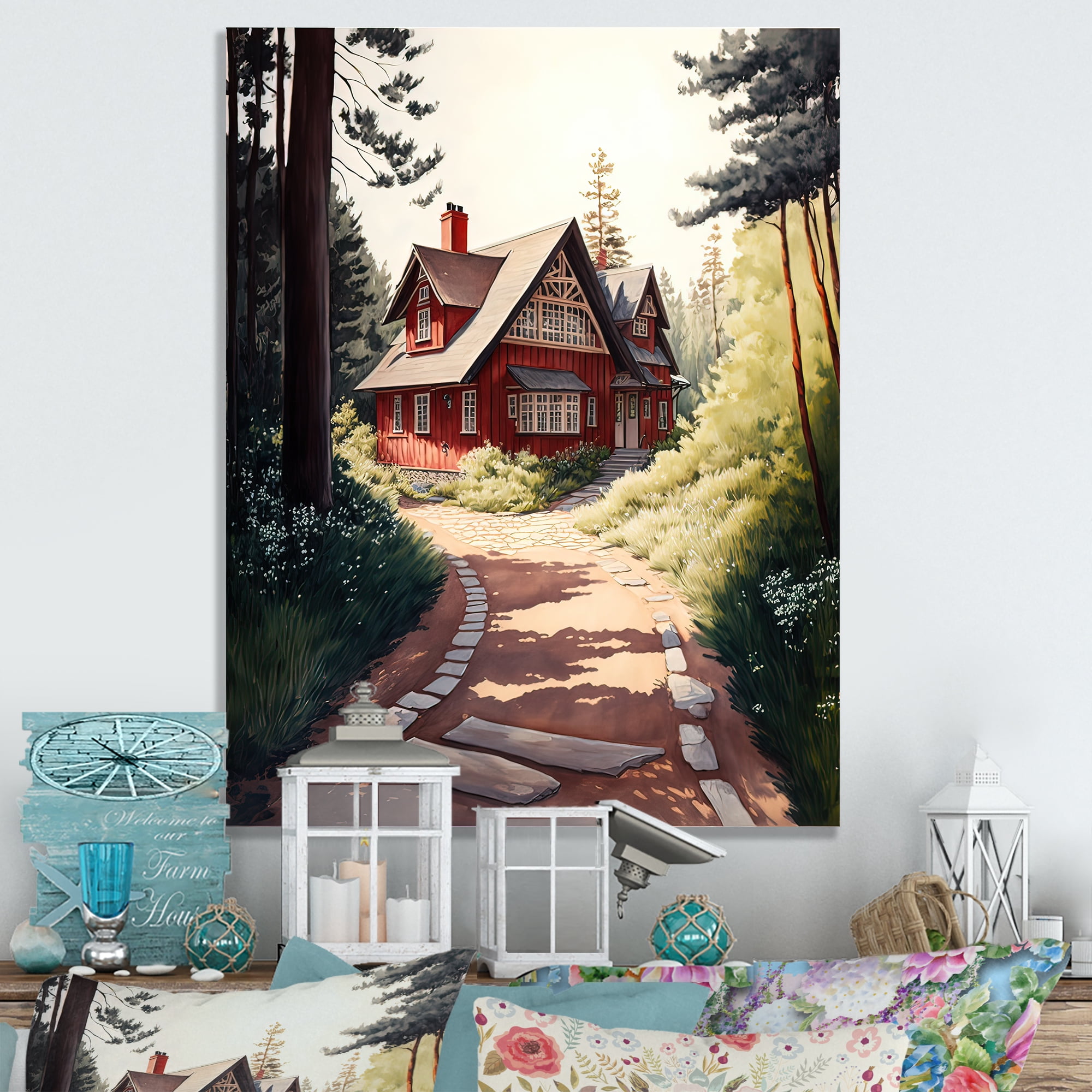 Designart Charming Red Cottage I Canvas Wall Art