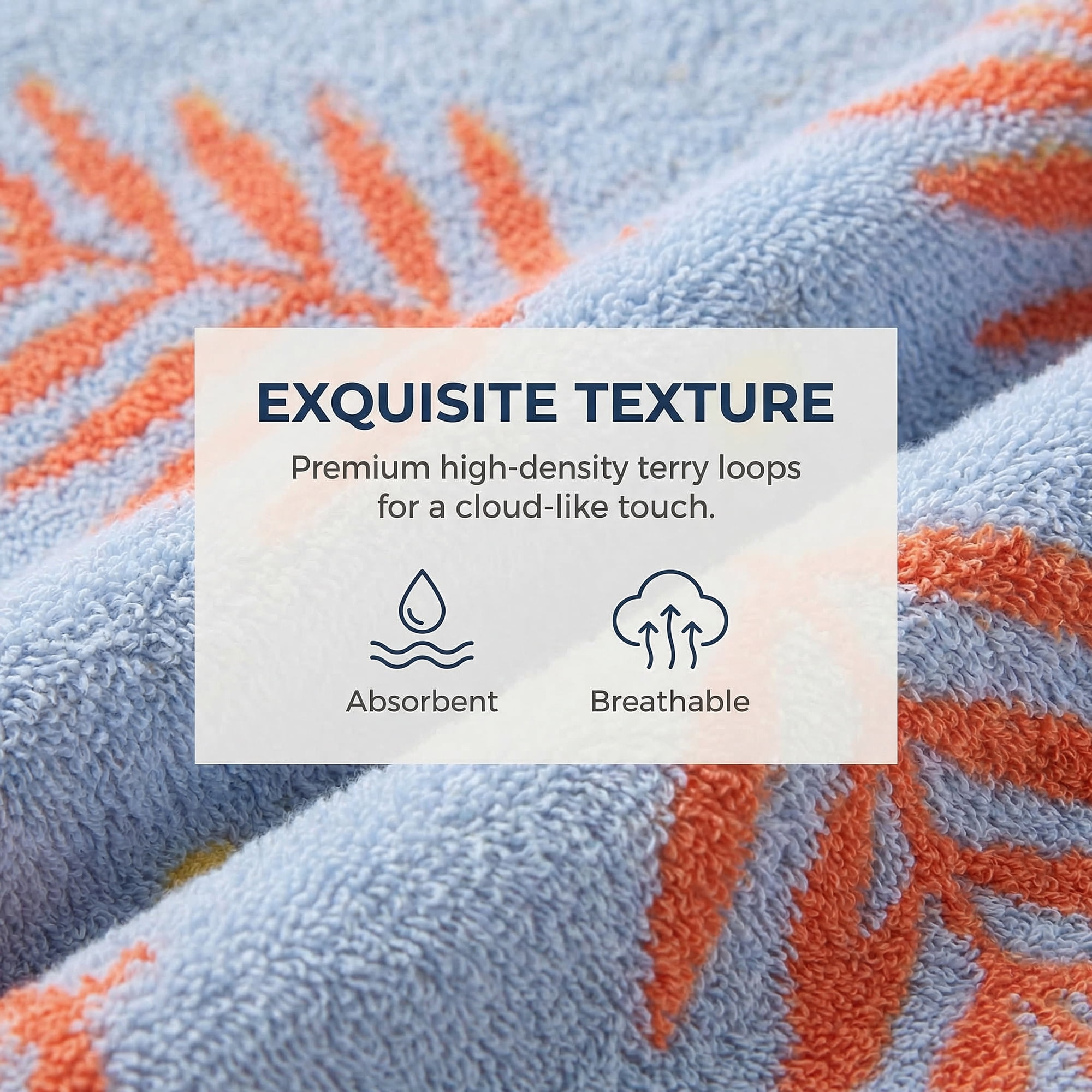 Unique Bargains Cotton Soft Hand Towel Leaf Pattern Absorbent Towel Blue 29" x 13"
