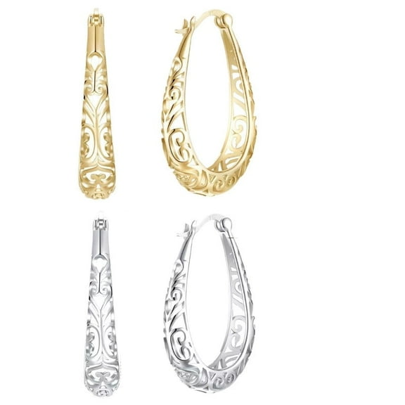Elegant 925 Sterling Silver Earrings for Women, Vintage Hollow Oval Hoops, Lightweight U-Shape Design, Hypoallergenic Jewelry Gift for Women(2Pairs)