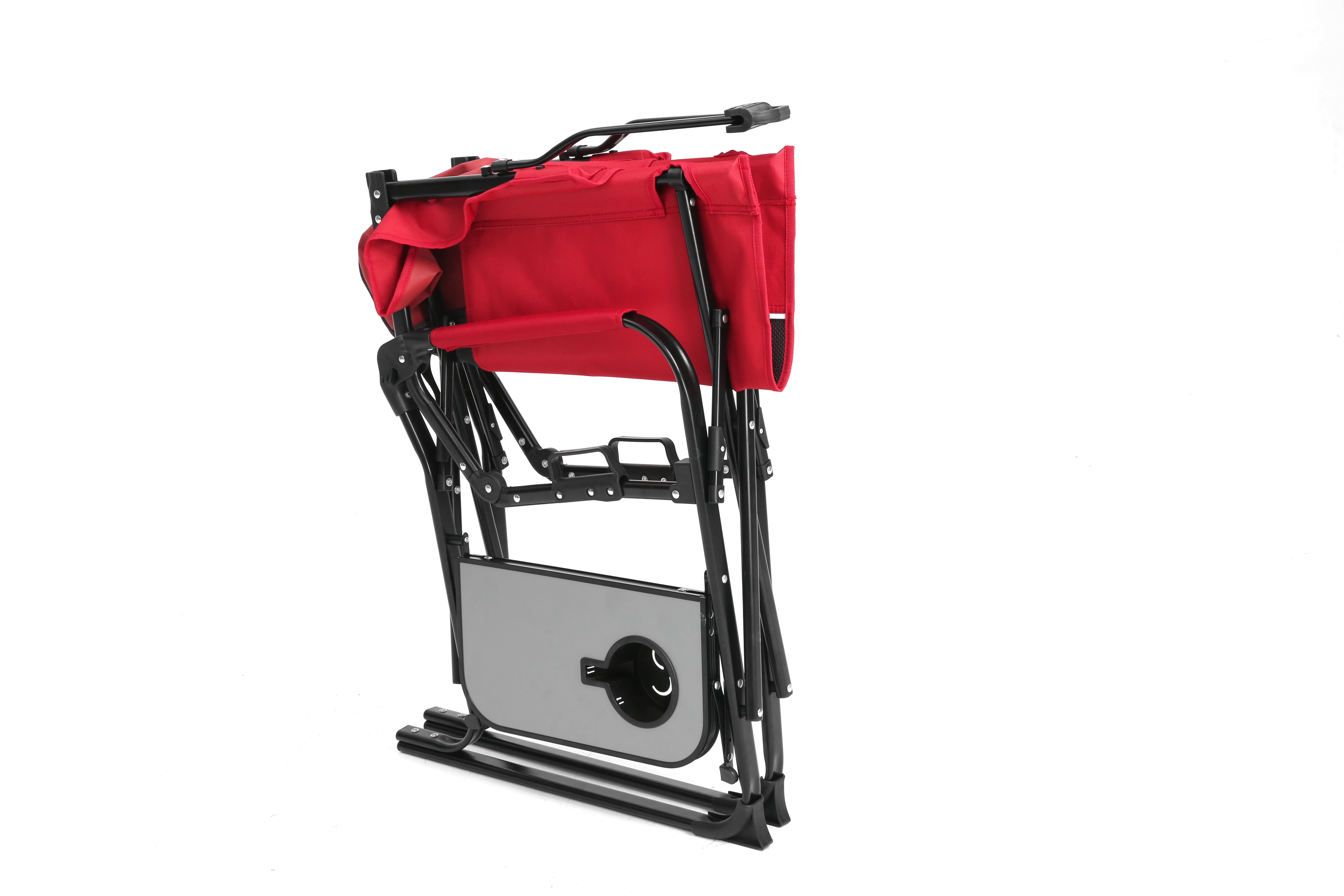 Camping Director Chair Oversized with Side Table and Cup Holder, Heavy Duty Portable Folding Chair for Beach and Lawn, Red