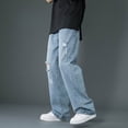 thumbnail image 4 of Mens Jeans Trend Handsome Loose Dragging Hole Floor Length Straight Wide Leg Denim Trousers Comfortable Casual Mens Pants Dark Blue M, 4 of 6