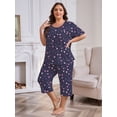 thumbnail image 3 of FEREMO Women Plus Size Pajamas Set Short Sleeve Pjs Capri Pants Pajama Sets Nightwear with Pockets, 3 of 5