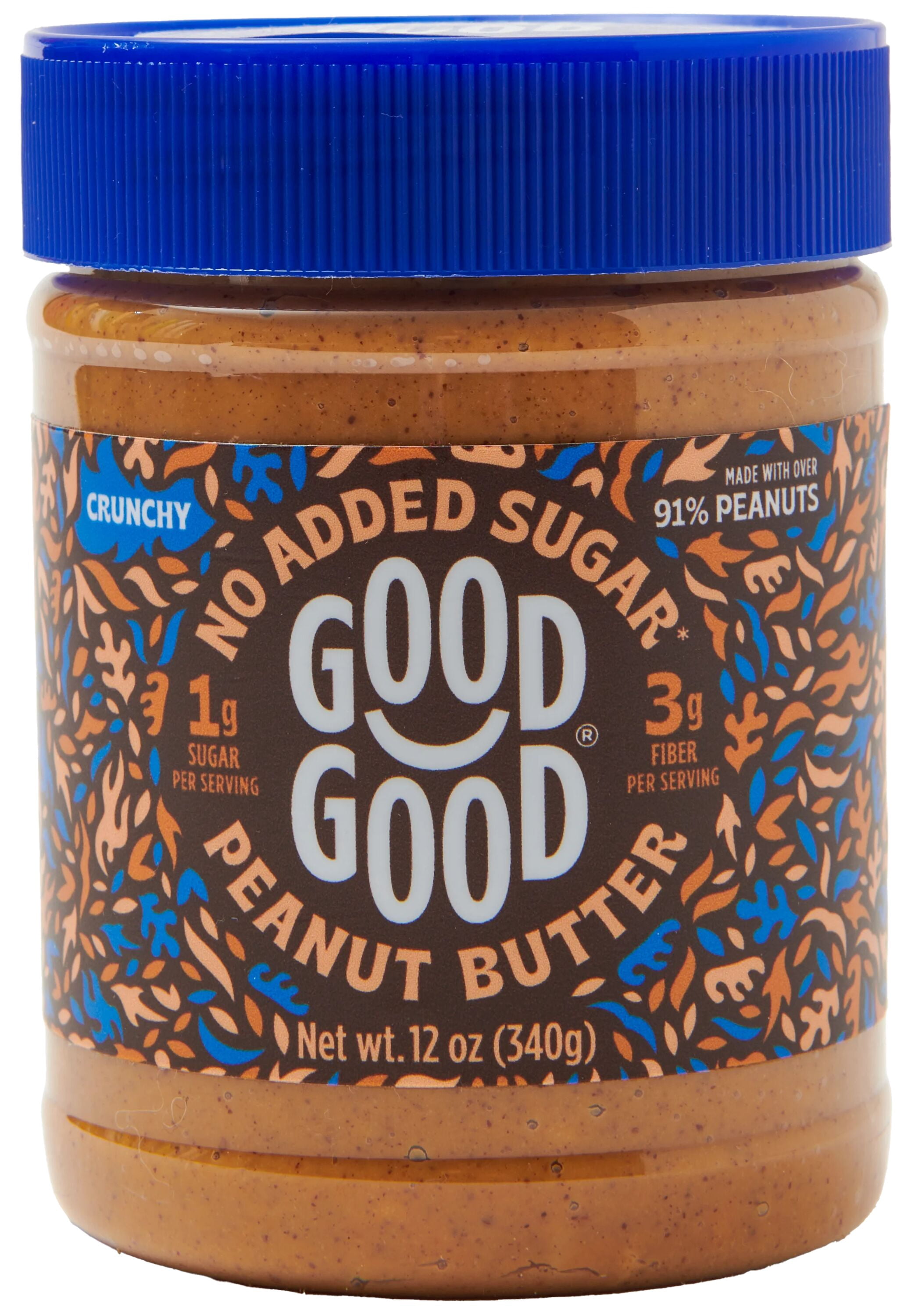 GOOD GOOD Crunchy Peanut Butter, No Added Sugar, 12 oz, 2 Pack