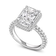 Eclet Jewels White Gold Over 14k Silver Diamond Ring - 2.1 Ct VVS1/D Radiant Cut Lab Created Simulated Diamond Ring - Halo Solitaire with Accent Engagement Ring - Forever Diamond Ring for Women's
