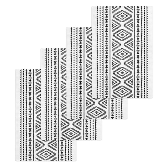 Black Boho Kitchen Dish Towels for Drying Dishes Set of 4, Vintage Southwestern Geometric Stripes Waffle Weave Microfiber Hand Tea Bathroom Towels Quick Dry & Absorbent Towel 15.7x23.6