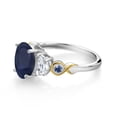 thumbnail image 3 of Gem Stone King 925 Silver and 10K Yellow Gold Oval Blue Sapphire and Moissanite 3-Stone Engagement Ring for Women (2.70 Cttw, Gemstone Birthstone, Size 9), 3 of 3