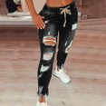 thumbnail image 1 of Drawstring Denim Jeans For Women Ripped Hole Stretch Jean Ladies Pencil Pants Pantalones de mujer, 1 of 5
