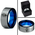 thumbnail image 4 of Tungsten Gaming Gamer Zelda Legend Sword Shield Band Ring 8mm Men Women Comfort Fit Blue Flat Cut Brushed Gray Polished, 4 of 4