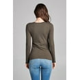 thumbnail image 5 of Essential Basic Women's Junior and Plus Size Vneck Tshirt Long Sleeves Shirt Tee, Medium, 3pk charcoal,olive,oat, 5 of 6