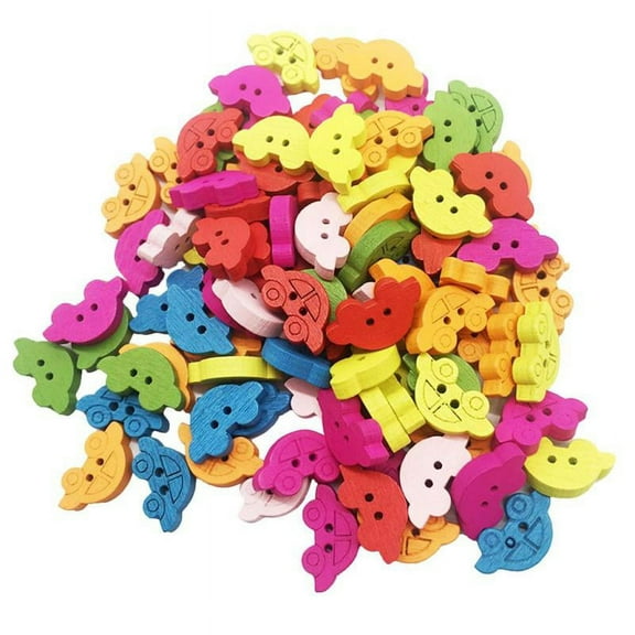 100 Pieces Mixed Color Wood Buttons 2-holes Car Buttons for DIY Sewing Scrapbooking