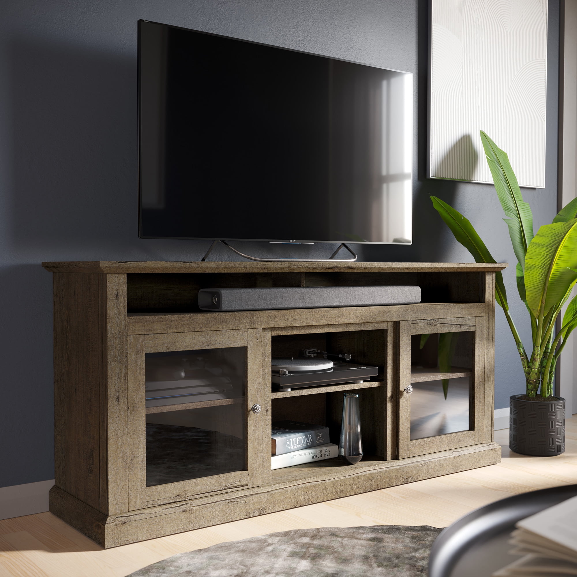 BELLEZE TV Stand Media Entertainment Center Console Cayman (Wood