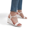 thumbnail image 4 of DREAM PAIRS Women’s Casual Dressy Wedge Sandals Cute Square Toe and Buckle Ankle Strappy Slingback Wedding Shoes SDPW224W WHITE Size 7.5, 4 of 6