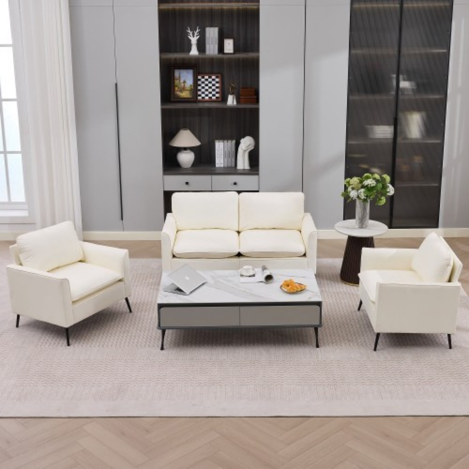 Cat Paw Accent Chair, Modern Faux Leather Upholstered Armchair, Nordic Retro Single Sofa Chair with Soft Cushion and Ergonomic Back Support for Living Room Bedroom Balcony Office, Cream