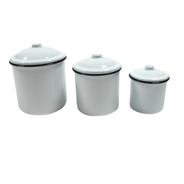 Rustic White Enamel Kitchen Canister Set Vintage Countertop Food Storage Decor Rustic White Enamel Kitchen Canister Set Vintage Countertop Food Storage Decor