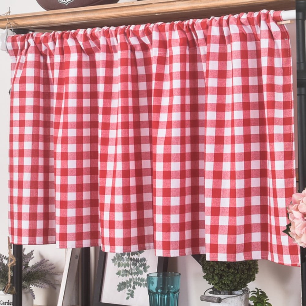 Niuer Half Curtains Blackout Short Drapes Plaid 1/2Pcs Printed Kitchen