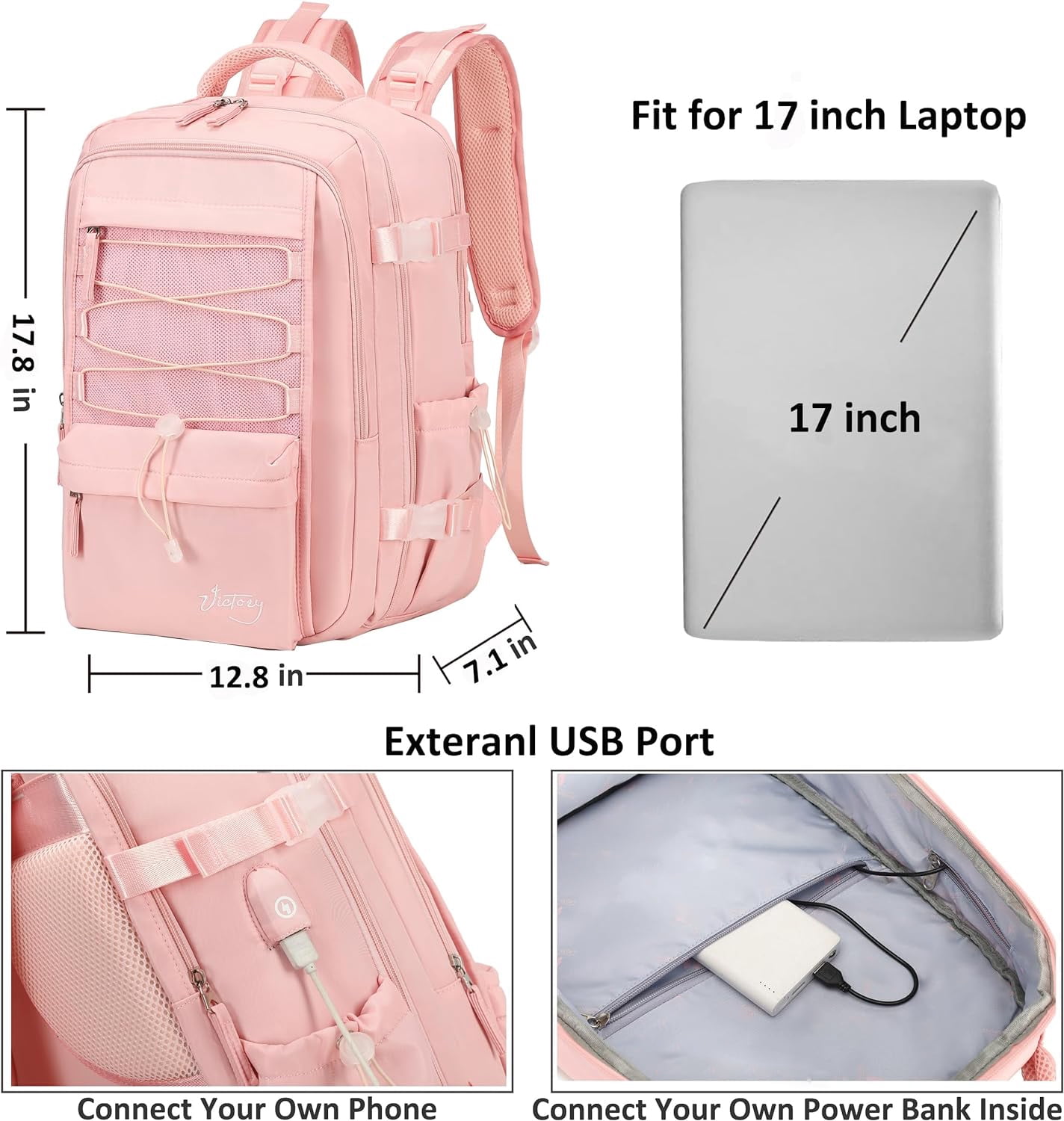17 inch laptop backpack walmart with changing ports Travel Backpack for Women Men 17 Inch Laptop Backpacks with USB Port Carry  on Bag Airline Approved Large College School Bookbags Waterproof Work  Business Sport Rucksack Casual Daypack (Pink)