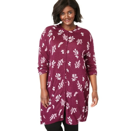 Woman Within Women's Plus Size Mandarin Collar Button-Front Maxi Tunic