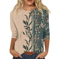 thumbnail image 2 of Women's 3/4 Sleeve Tshirts Dressy Casual Round Neck Blouse Tops Spring Summer Trendy Floral Print Loose Tunic Tops Army Green S, 2 of 5