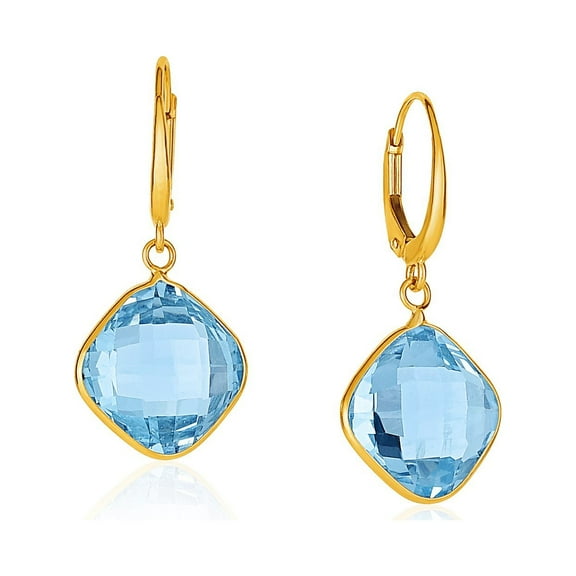 Drop Earrings with Blue Topaz Cushion Briolettes in 14k Yellow Gold
