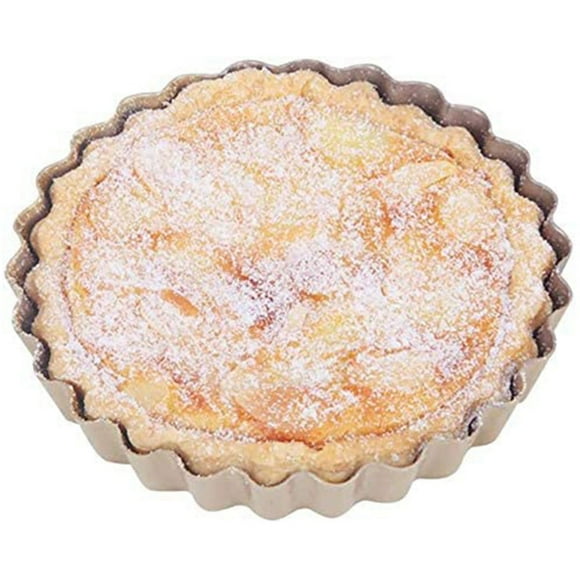 Tart Pan, 4 Inch Mini Quiche Pan Removable Bottom Non-Stick Tin, for Oven Baking Carbon Steel Gold Pie Pan.(8 Packs)