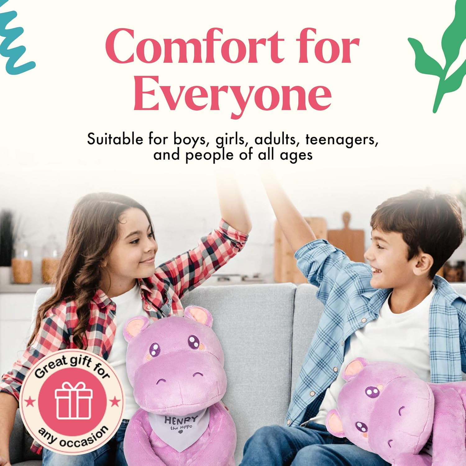 Lilly’s Love 5lb Weighted Stuffed Animal for Anxiety Relief, Henry The Hippo, Sensory Plush for Kids & Adults