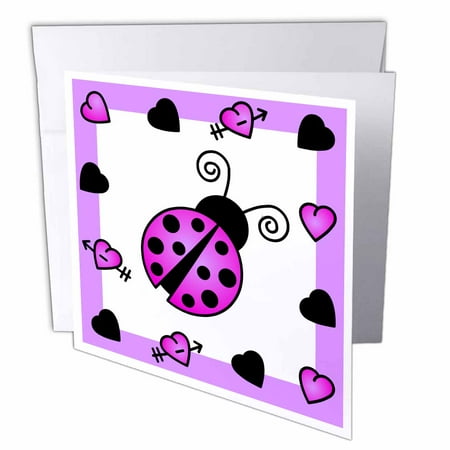 3dRose Love Bugs Purple Ladybug with Hearts, Greeting Cards, 6 x 6 inches, set of 6