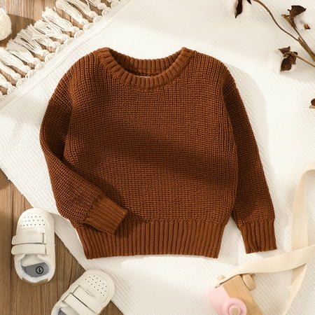 

PatPat Infant Baby Solid Knitted Sweater Pullover Toddler Baby Girl Boy Sweatshirt Warm Long Sleeve Shirt Tops Knitted Warm Tops Crew Neck Christmas Winter Outfit Clothes 0-3T
