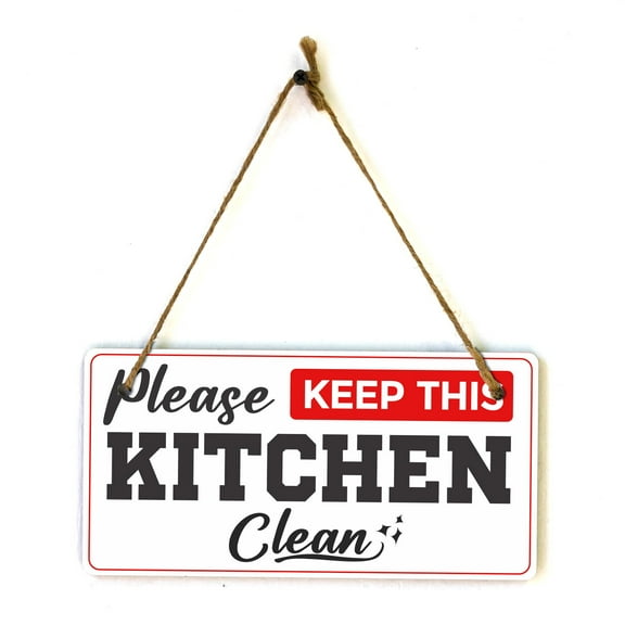 Please Keep Kitchen Clean 5x10 Hanging Plus Wall or Door Sign | Rustic Twine | Office and Shared Living Signage