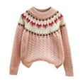 thumbnail image 1 of TIEVOSA Winter Thick Sweater Bulky Yarn Flower Loose Children's Sweater 5-6 Years（Pink）, 1 of 8
