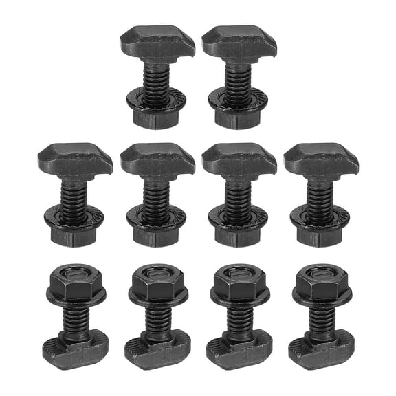 M6x16mm T-Slot Bolts, 10 Sets Drop-in Hammer Head Bolt with Nuts for 30 Series Aluminum Extrusion Profile Black