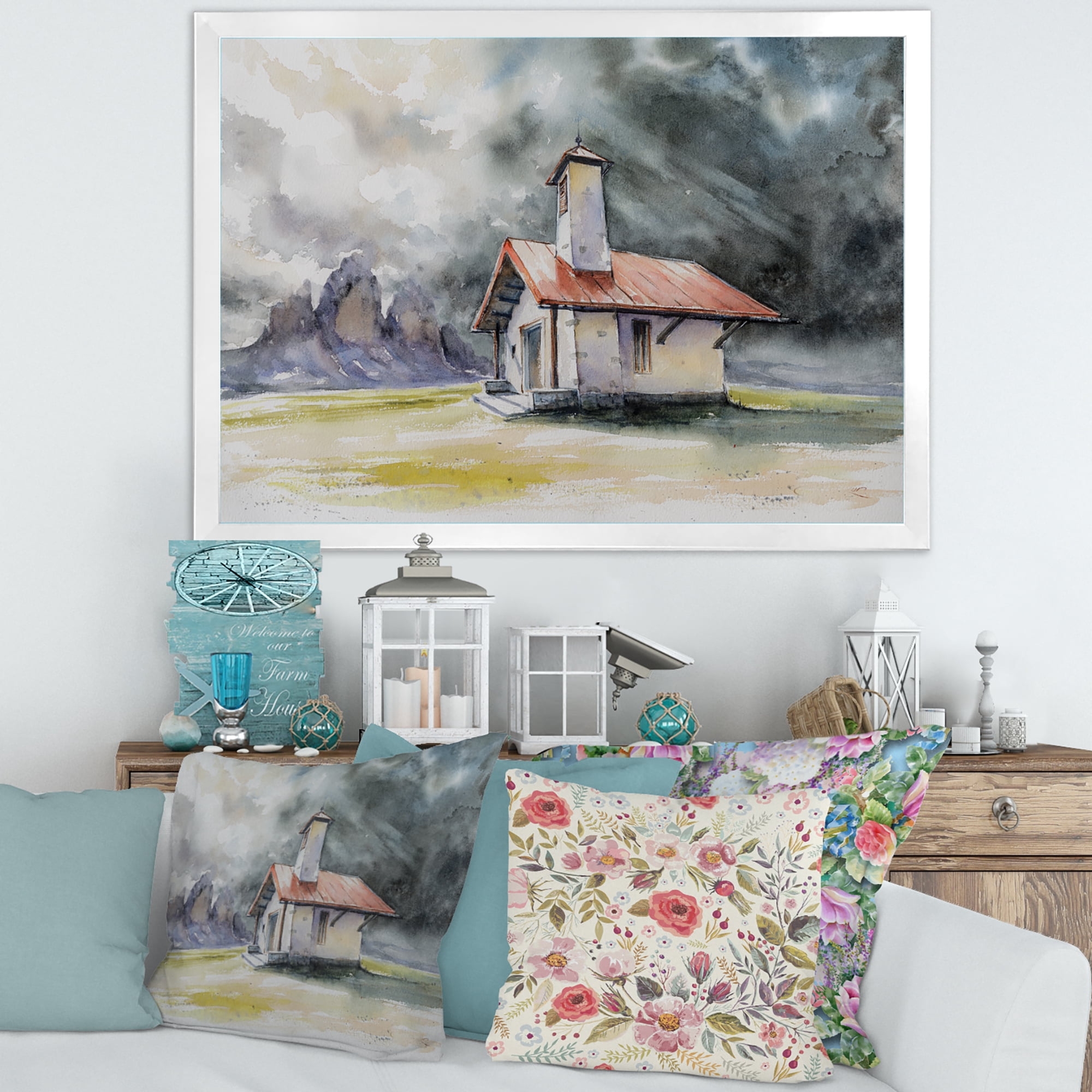 Designart 'Storm On A Rustic House On Mountain Top ' Country Framed Art Print