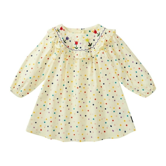 FamilyThread Girls Long Sleeve Dress Fall Autuman Cotton Casual Floral Jersey Shirt Dresses Fresh Style For 2-8Y