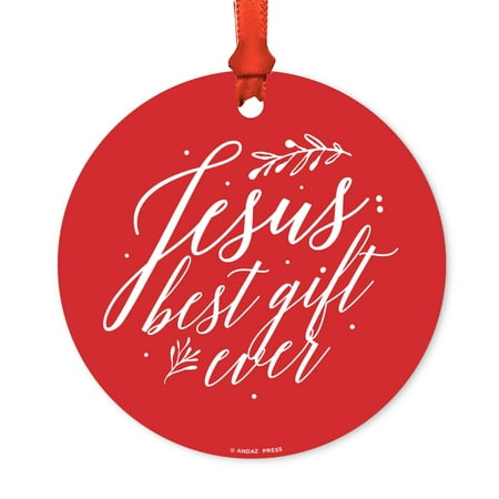 Religious Round Metal Christmas Ornament, Jesus: Best Gift Ever, Includes Ribbon and Gift