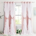 thumbnail image 6 of NICETOWN Ruffle Double Layer Blackout Pink Curtains Set of 2 Sheer Overlay Noise Reducing Grommet Coquette Curtains, W52 x L84, Blush Pink, 6 of 8