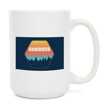 

15 fl oz Ceramic Mug Shamong New Jersey Pine Tree Silhouettes Aqua Horizon Dishwasher & Microwave Safe
