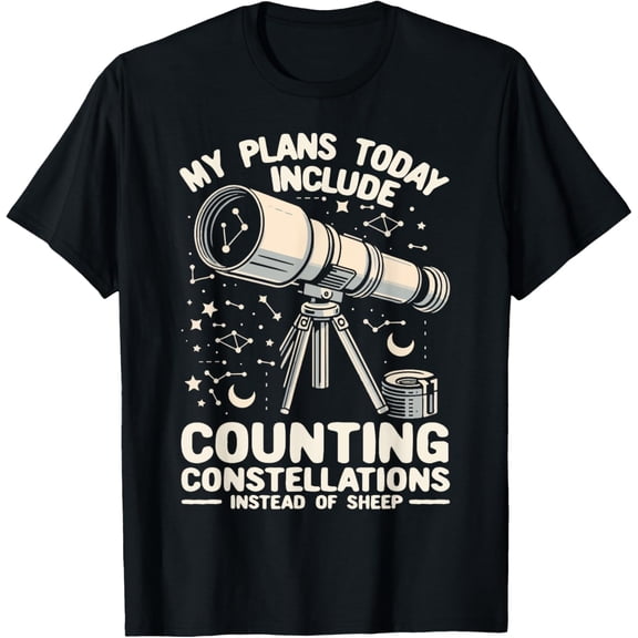 Stargazer Astronomy Stargazing Stars Constellation Telescope T-Shirt men and women can wear, black, white, gifts.