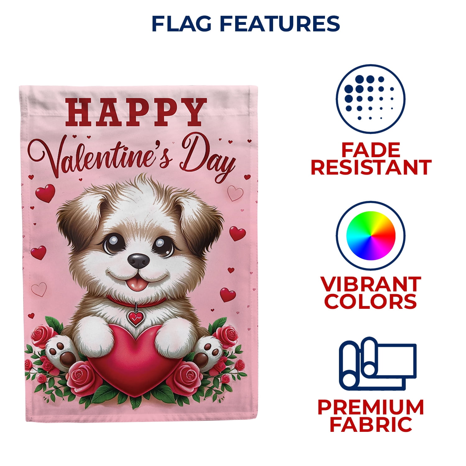 America Forever Puppy Love Valentine's Greeting House Flag, 28 x 40 inch Double Sided, Happy Valentine's Day Dog Banner, Hearts Roses Pet Outdoor Decor