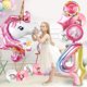 thumbnail image 4 of Liangnv Globos de Unicornio Decoraciones para Fiestas de cumpleaños para niñas 4ta Fiesta, 43" Rosa Gran Unicornio Degradado Jumbo número "4" Ramo de Globos de Aluminio, Femenino, 4 of 5