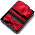 thumbnail image 1 of Conjunto de corbata y pajarita de poliéster, elegante y exquisito, gemelos en caja de regalo para novio, color rojo, 1 of 12