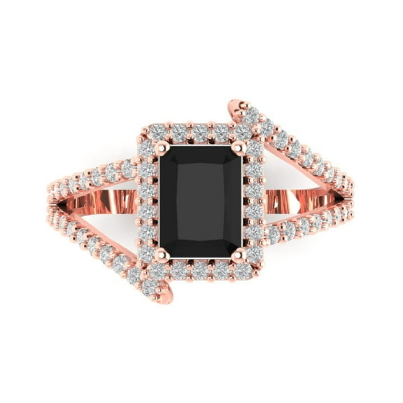 Clara Pucci 14K Rose Gold 1.94ct Onyx Solitaire with Accents Ring for Women