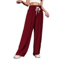 thumbnail image 2 of CLOISE Women Wide Leg Sweatpants Baggy Straight Leg Sweatpants Cozy Pull on Tall Open Bottom Pants Red Active Elastic Waist Drawstring Solid Sweatpants with Pockets Fashion Basic Long Pants L, 2 of 4