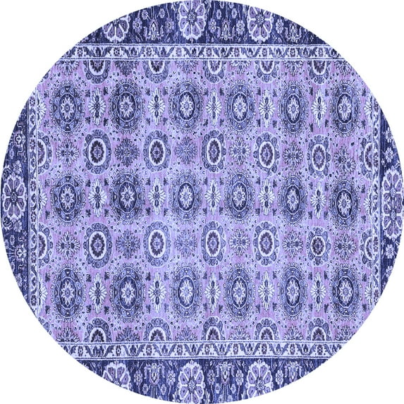 Ahgly Company Machine Washable Indoor Round Abstract Blue Modern Area Rugs, 3' Round