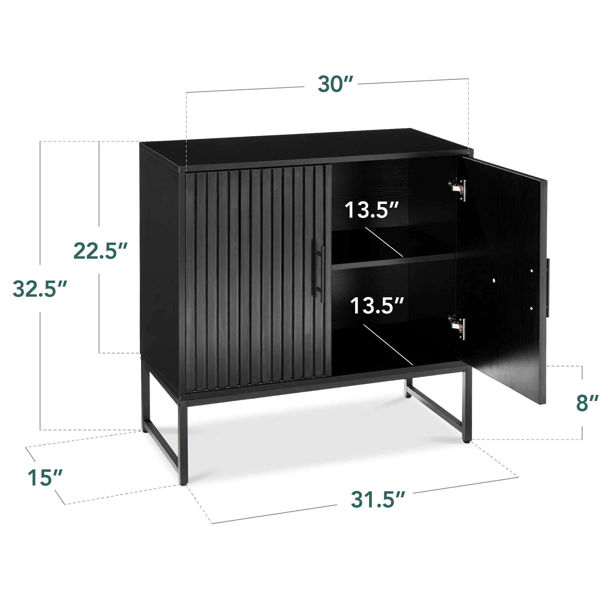Best Choice Products 2-Door Slatted   Storage Cabinet, Accent Furniture w/ Non-Scratch Foot Pads - Black