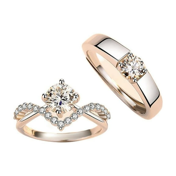 PERITANG 2pcs His and Hers Wedding Ring Sets Couples Engagement Rings Women and Men 925 Sterling Silver Four Claw 1 Karat Cubic Zirconia